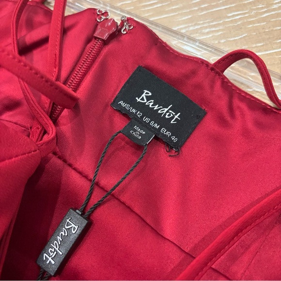 Bardot Strappy Red Midi Dress - Picture 4 of 6